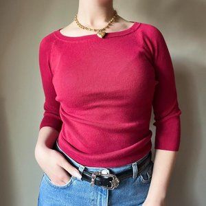 INC Y2k Red‎ Wide Neck Shirt Top Size Small